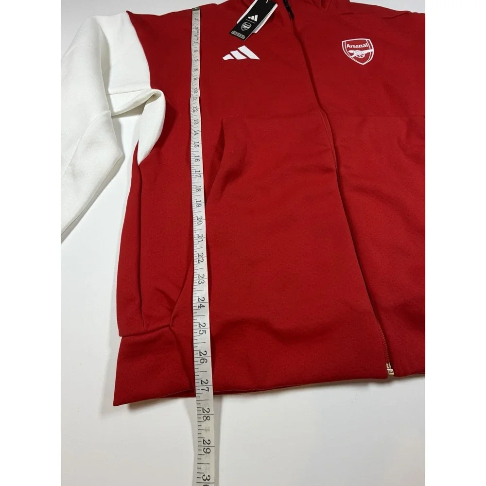 Adidas Arsenal FC Anthem Full Zip Jacket Mens L Red White Hooded JM9409 NWT $110